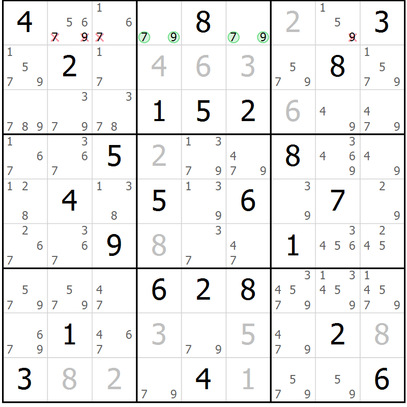 Position des candidats pour la solution de la Gr 41 page 44 du magazine de sudoku Maestro n° 100