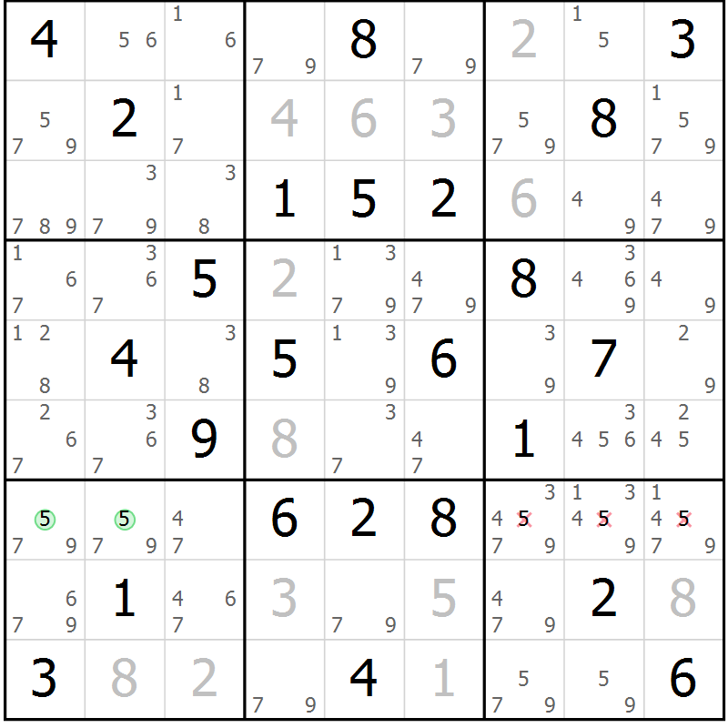 Position des candidats pour la solution de la Gr 41 page 44 du magazine de sudoku Maestro n° 100