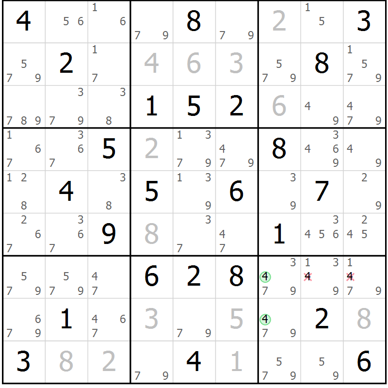 Position des candidats pour la solution de la Gr 41 page 44 du magazine de sudoku Maestro n° 100