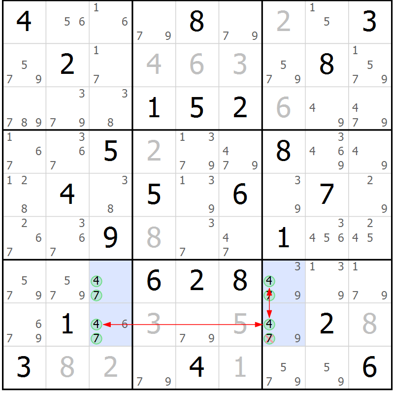 Position des candidats pour la solution de la Gr 41 page 44 du magazine de sudoku Maestro n° 100