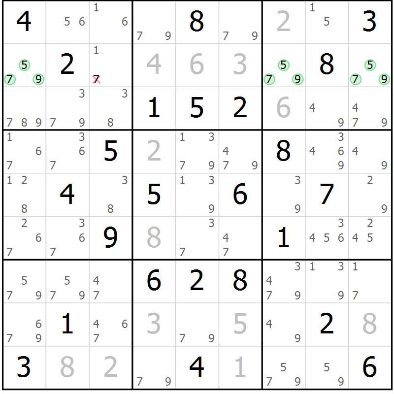 Position des candidats pour la solution de la Gr 41 page 44 du magazine de sudoku Maestro n° 100