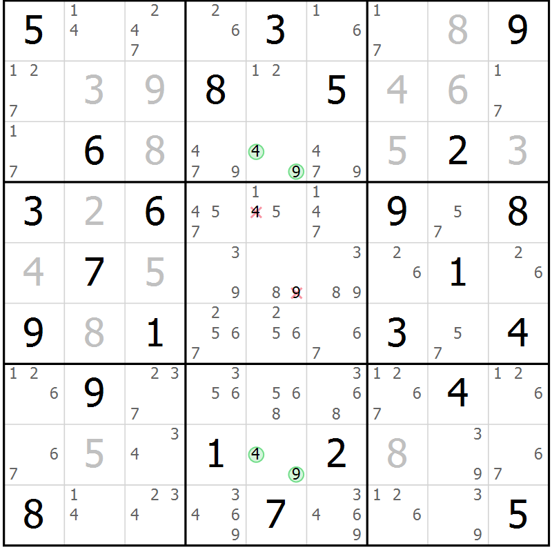 Position des candidats pour la solution de la Gr 42 page 45 du magazine de sudoku Maestro n° 100