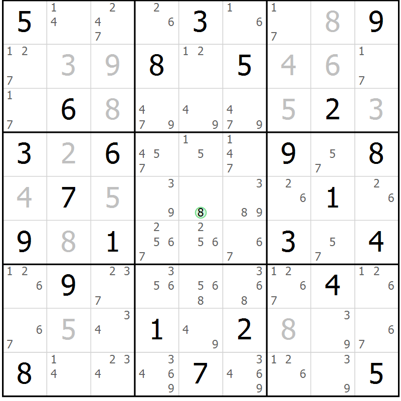 Position des candidats pour la solution de la Gr 42 page 45 du magazine de sudoku Maestro n° 100