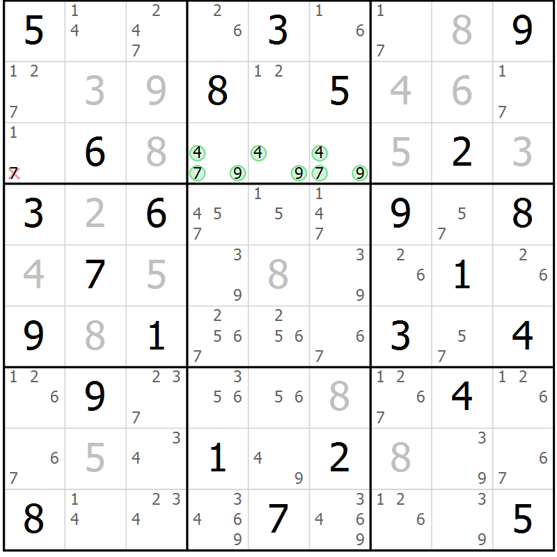 Position des candidats pour la solution de la Gr 42 page 45 du magazine de sudoku Maestro n° 100