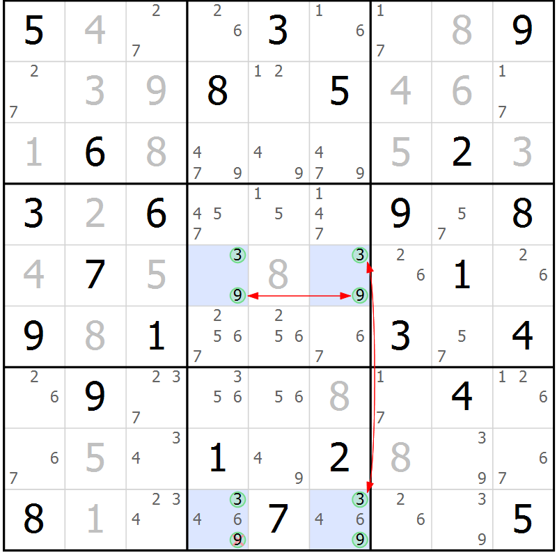 Position des candidats pour la solution de la Gr 42 page 45 du magazine de sudoku Maestro n° 100
