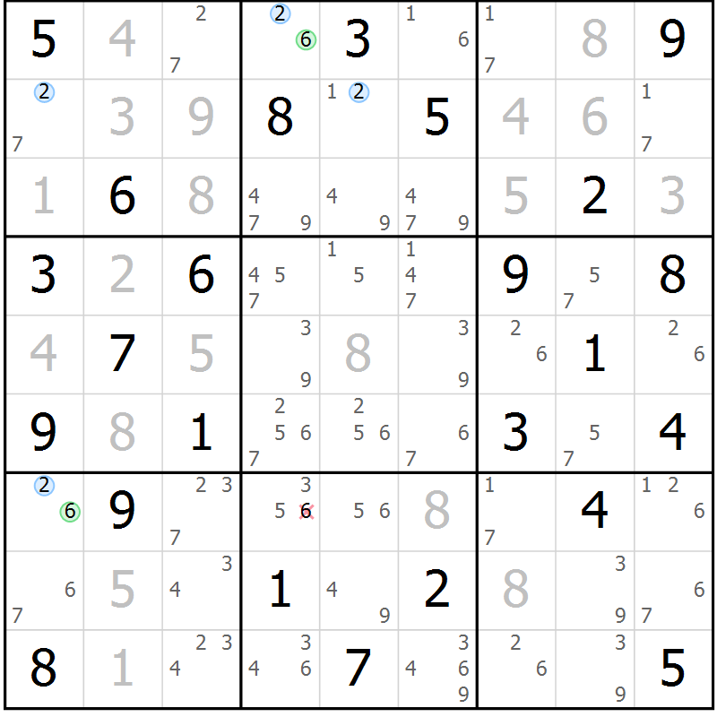 Position des candidats pour la solution de la Gr 42 page 45 du magazine de sudoku Maestro n° 100