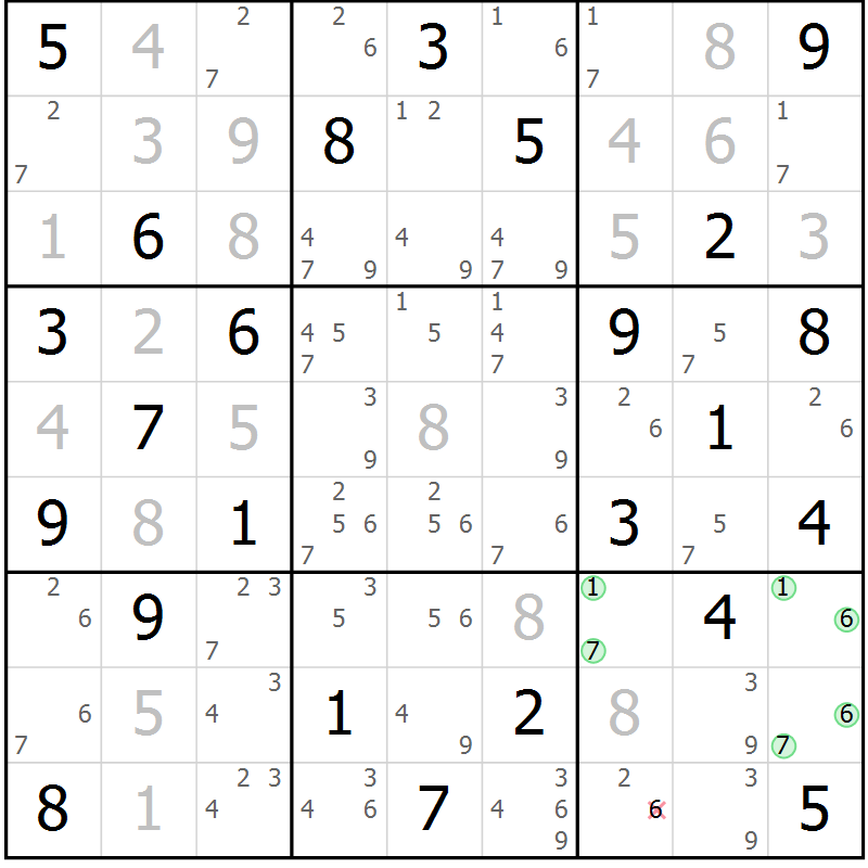 Position des candidats pour la solution de la Gr 42 page 45 du magazine de sudoku Maestro n° 100