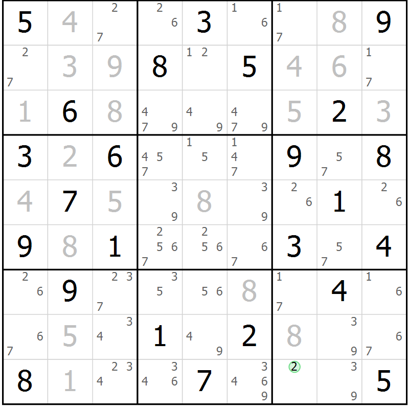 Position des candidats pour la solution de la Gr 42 page 45 du magazine de sudoku Maestro n° 100