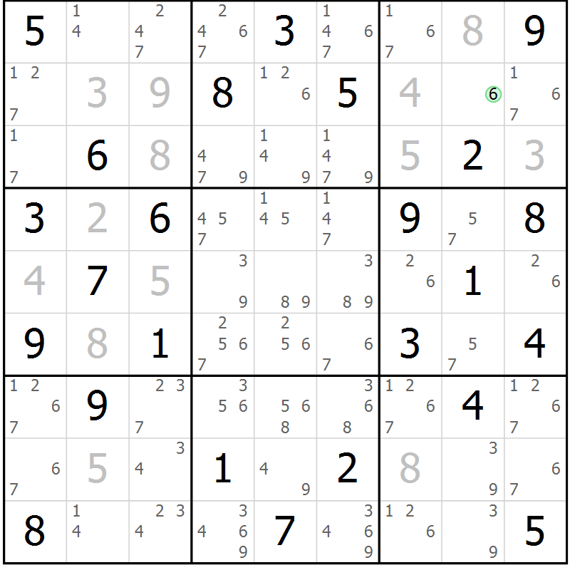 Position des candidats pour la solution de la Gr 42 page 45 du magazine de sudoku Maestro n° 100
