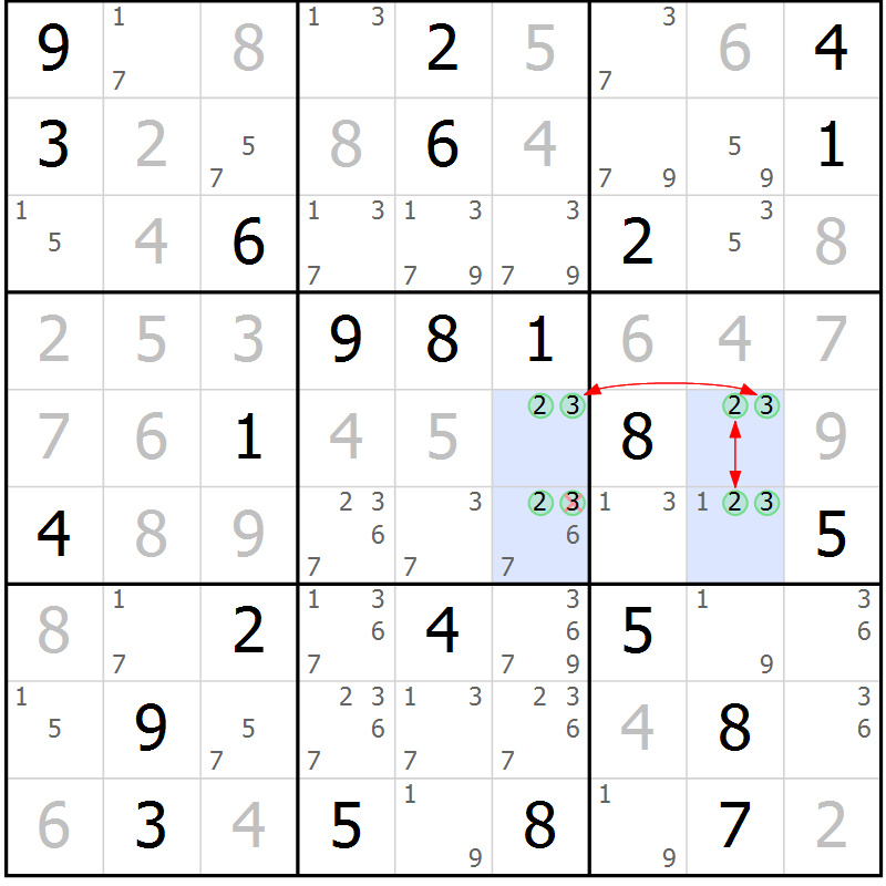 Position des candidats pour la solution de la Gr 43 page 46 du magazine de sudoku Maestro n° 100