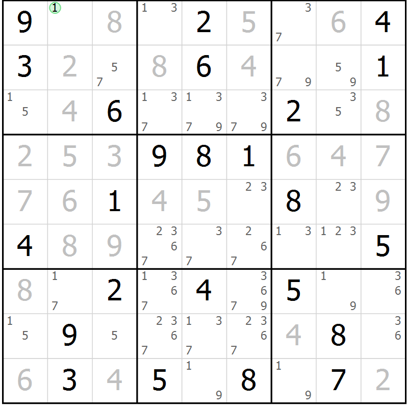 Position des candidats pour la solution de la Gr 43 page 46 du magazine de sudoku Maestro n° 100