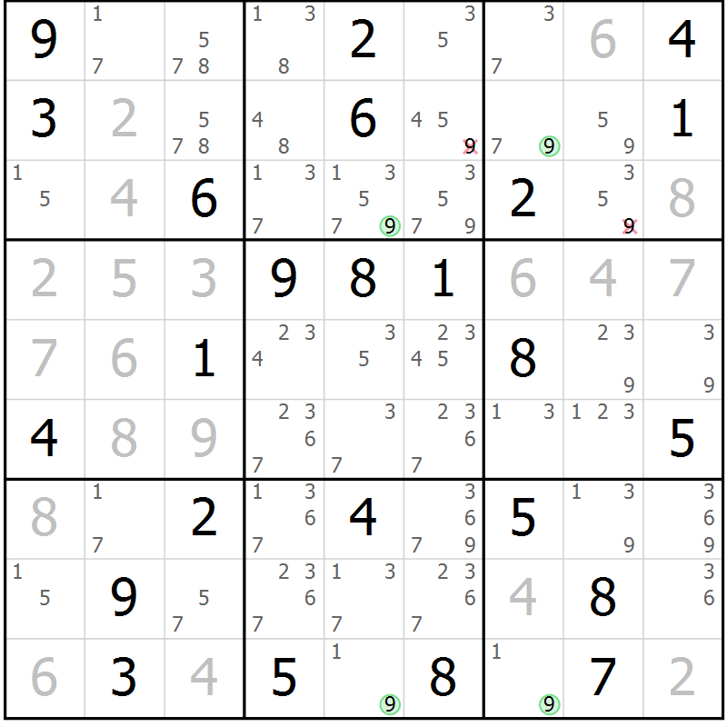 Position des candidats pour la solution de la Gr 43 page 46 du magazine de sudoku Maestro n° 100