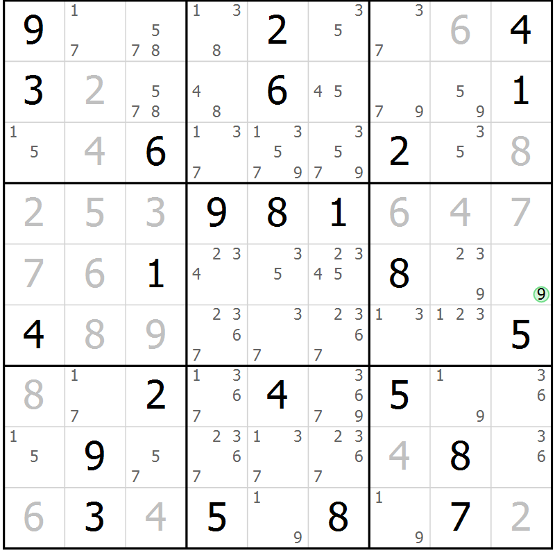 Position des candidats pour la solution de la Gr 43 page 46 du magazine de sudoku Maestro n° 100