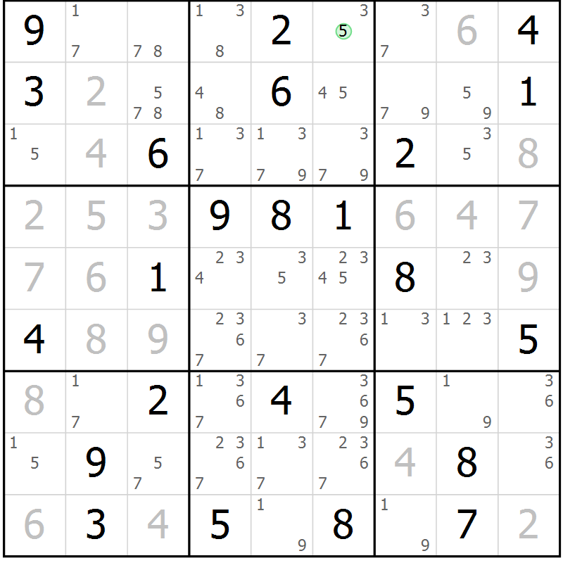 Position des candidats pour la solution de la Gr 43 page 46 du magazine de sudoku Maestro n° 100