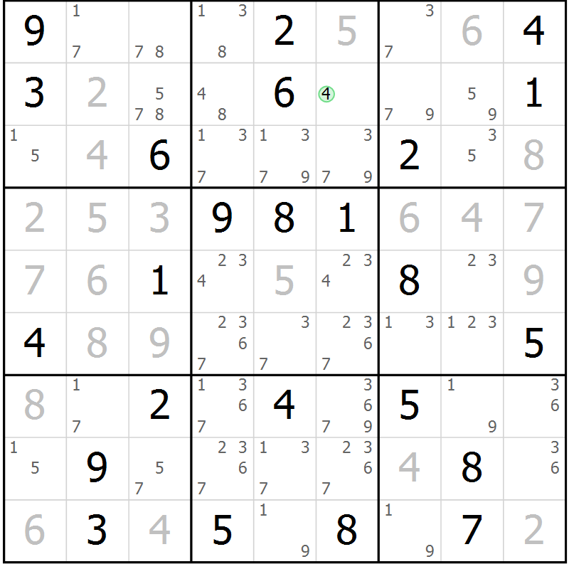 Position des candidats pour la solution de la Gr 43 page 46 du magazine de sudoku Maestro n° 100