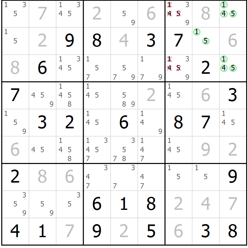 Position des candidats pour la solution de la Gr 44 page 47 du magazine de sudoku Maestro n° 100