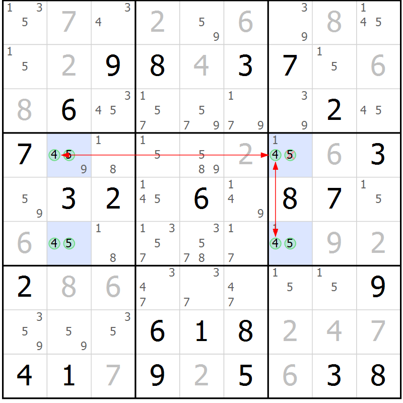 Position des candidats pour la solution de la Gr 44 page 47 du magazine de sudoku Maestro n° 100