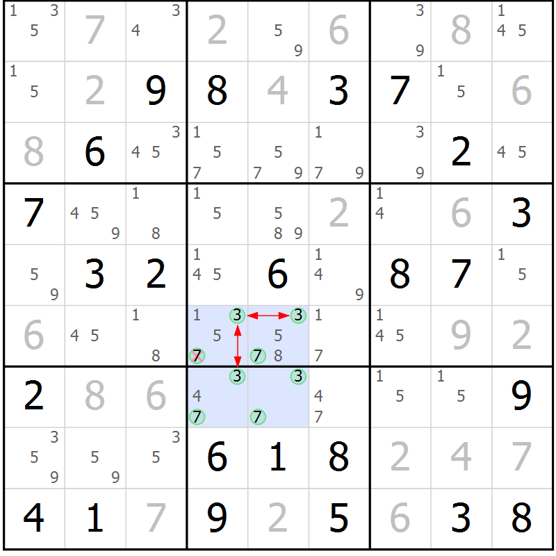 Position des candidats pour la solution de la Gr 44 page 47 du magazine de sudoku Maestro n° 100