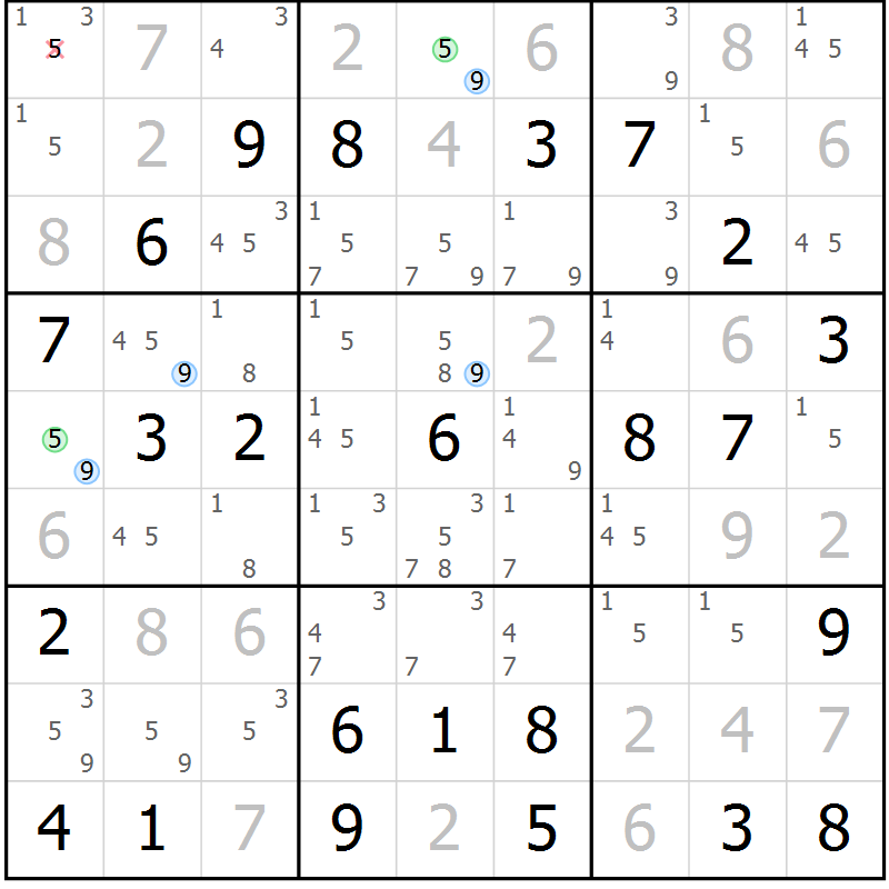 Position des candidats pour la solution de la Gr 44 page 47 du magazine de sudoku Maestro n° 100