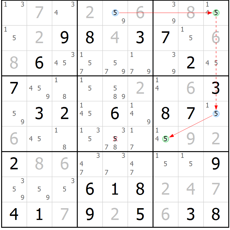 Position des candidats pour la solution de la Gr 44 page 47 du magazine de sudoku Maestro n° 100