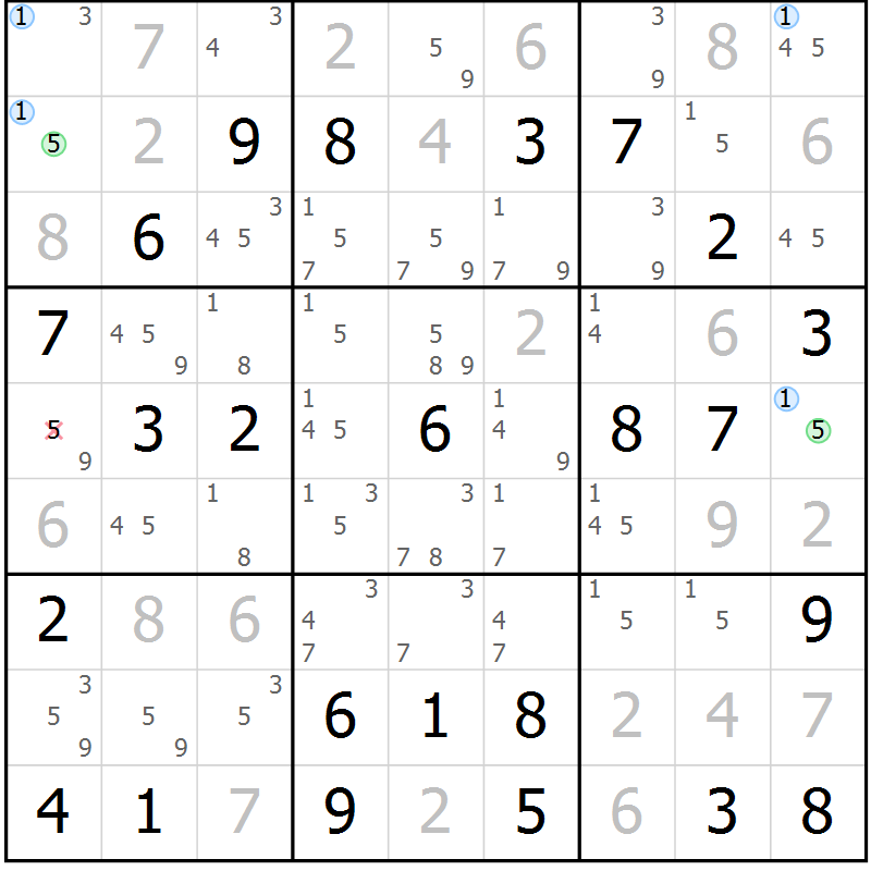 Position des candidats pour la solution de la Gr 44 page 47 du magazine de sudoku Maestro n° 100