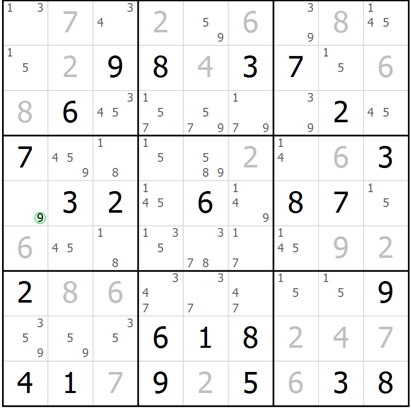 Position des candidats pour la solution de la Gr 44 page 47 du magazine de sudoku Maestro n° 100