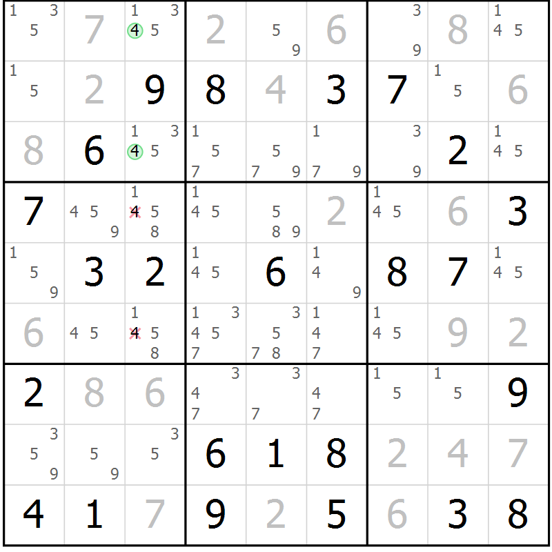 Position des candidats pour la solution de la Gr 44 page 47 du magazine de sudoku Maestro n° 100