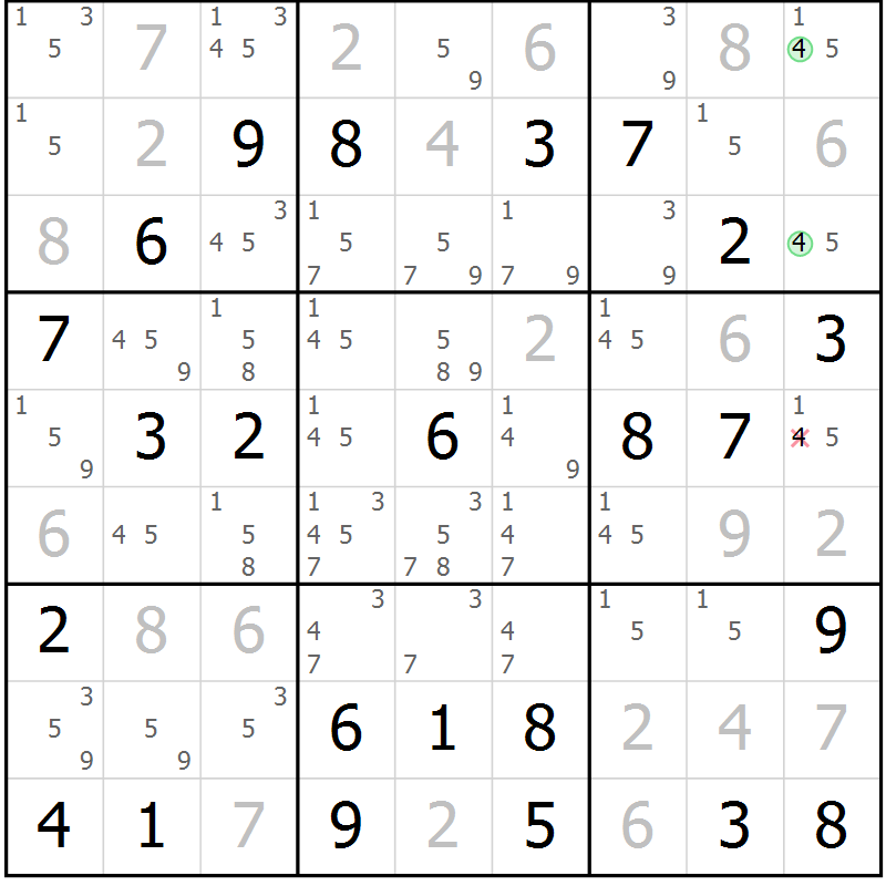 Position des candidats pour la solution de la Gr 44 page 47 du magazine de sudoku Maestro n° 100