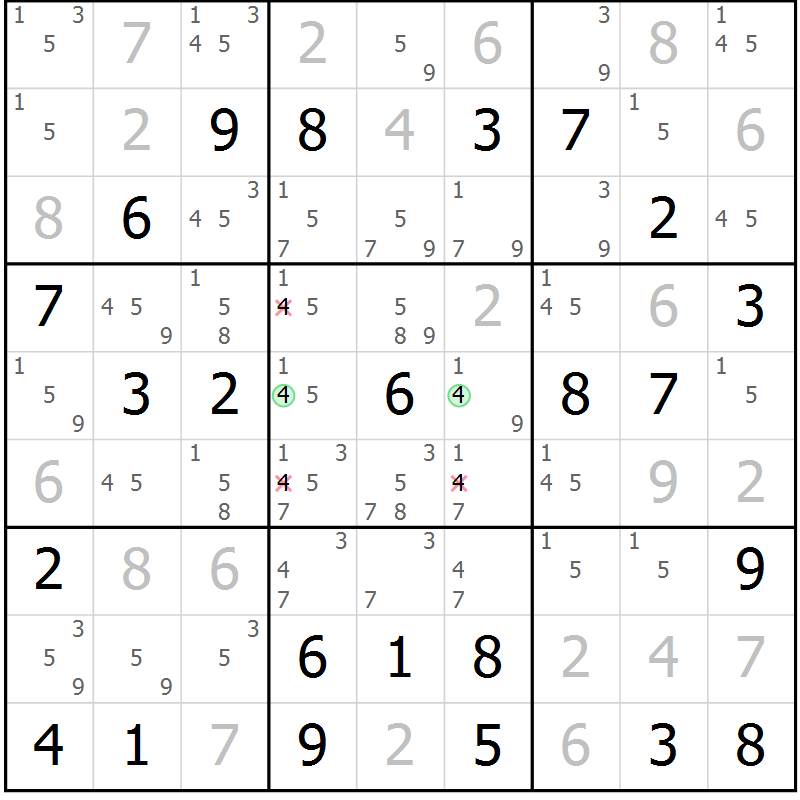 Position des candidats pour la solution de la Gr 44 page 47 du magazine de sudoku Maestro n° 100
