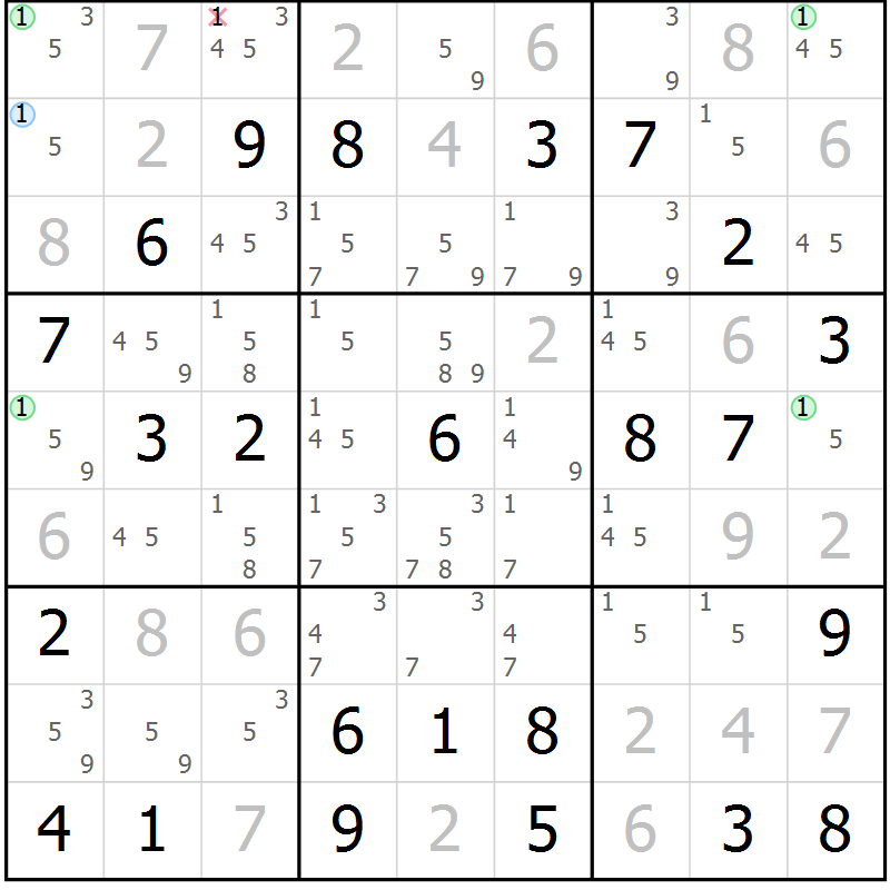 Position des candidats pour la solution de la Gr 44 page 47 du magazine de sudoku Maestro n° 100