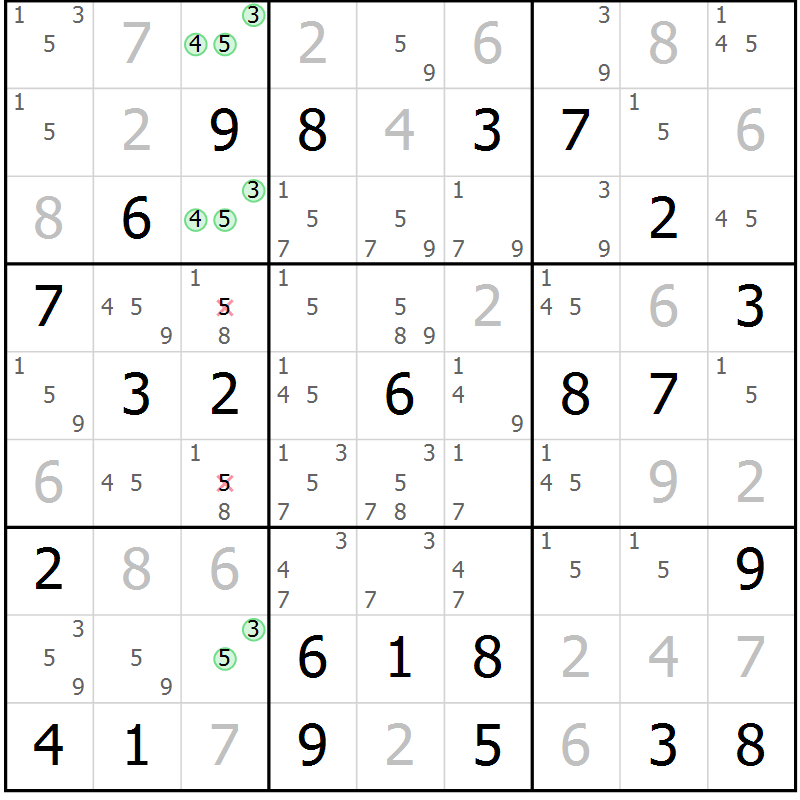 Position des candidats pour la solution de la Gr 44 page 47 du magazine de sudoku Maestro n° 100