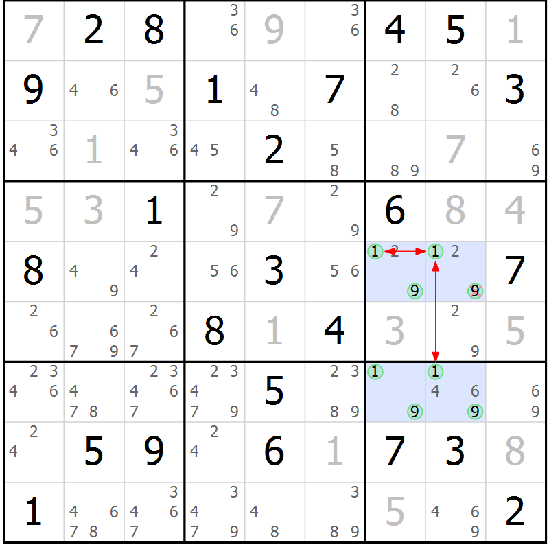 Position des candidats pour la solution de la Gr 45 page 48 du magazine de sudoku Maestro n° 100