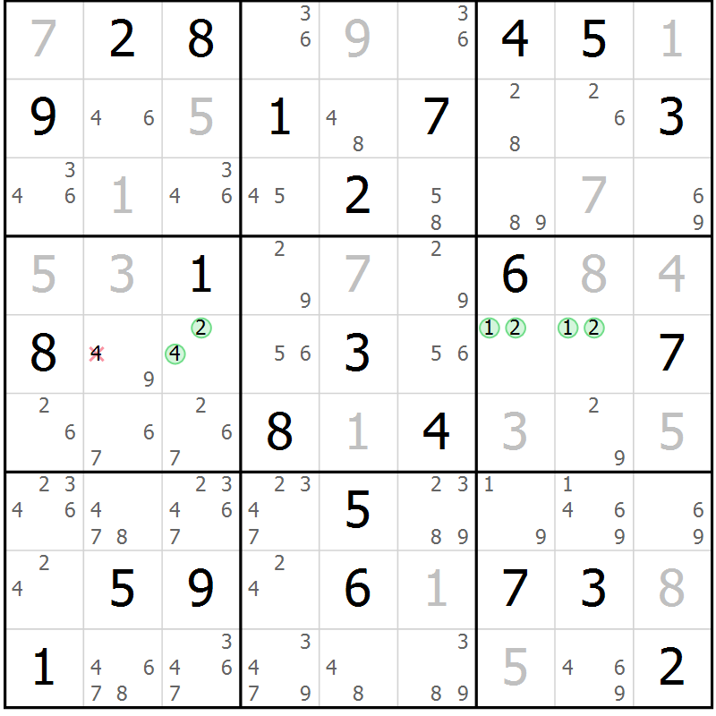 Position des candidats pour la solution de la Gr 45 page 48 du magazine de sudoku Maestro n° 100