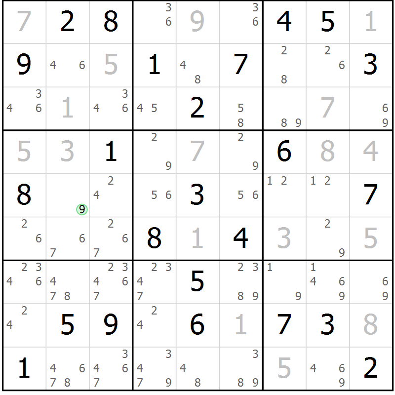 Position des candidats pour la solution de la Gr 45 page 48 du magazine de sudoku Maestro n° 100