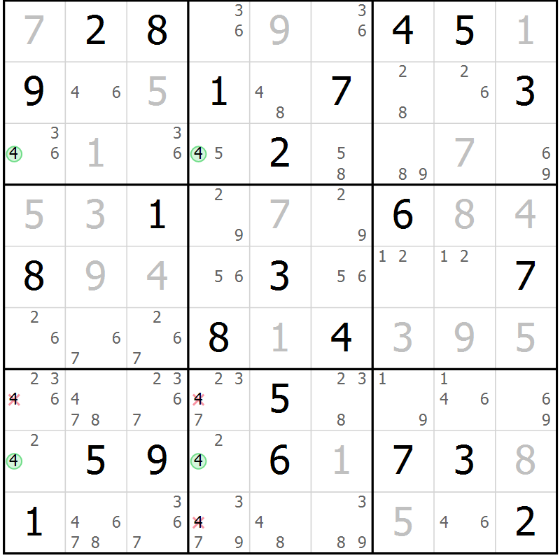 Position des candidats pour la solution de la Gr 45 page 48 du magazine de sudoku Maestro n° 100