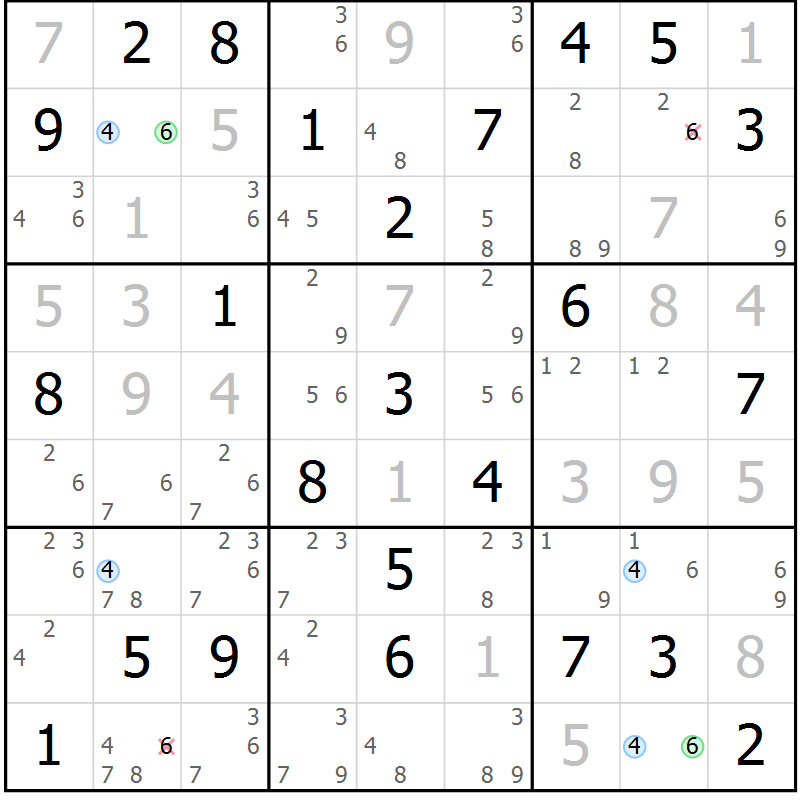 Position des candidats pour la solution de la Gr 45 page 48 du magazine de sudoku Maestro n° 100