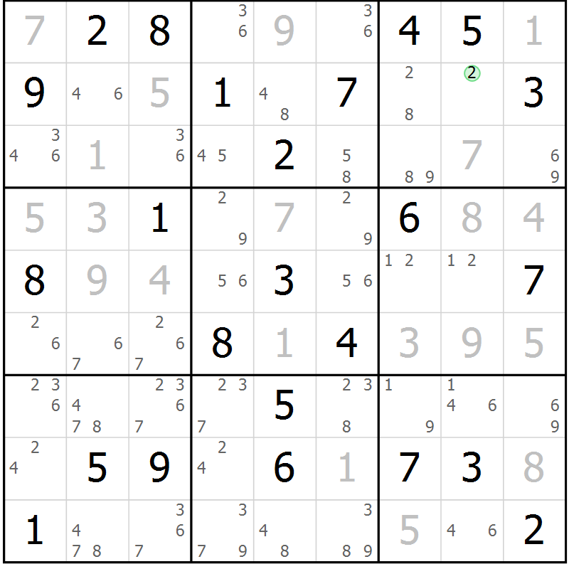 Position des candidats pour la solution de la Gr 45 page 48 du magazine de sudoku Maestro n° 100