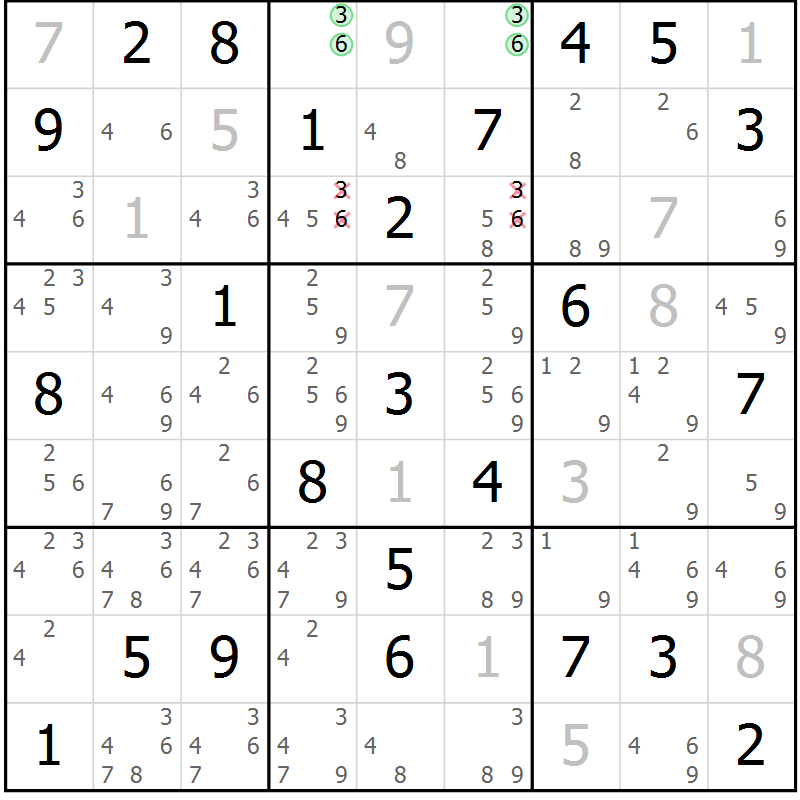 Position des candidats pour la solution de la Gr 45 page 48 du magazine de sudoku Maestro n° 100