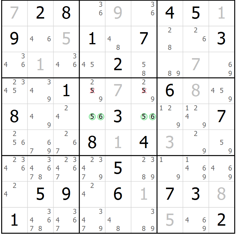 Position des candidats pour la solution de la Gr 45 page 48 du magazine de sudoku Maestro n° 100