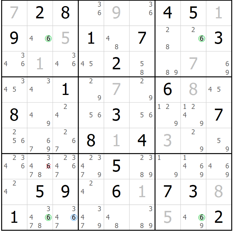 Position des candidats pour la solution de la Gr 45 page 48 du magazine de sudoku Maestro n° 100