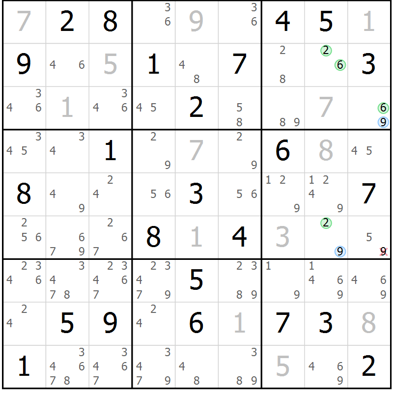 Position des candidats pour la solution de la Gr 45 page 48 du magazine de sudoku Maestro n° 100