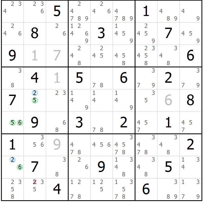 Position des candidats pour la solution de la Gr 46 page 49 du magazine de sudoku Maestro n° 100