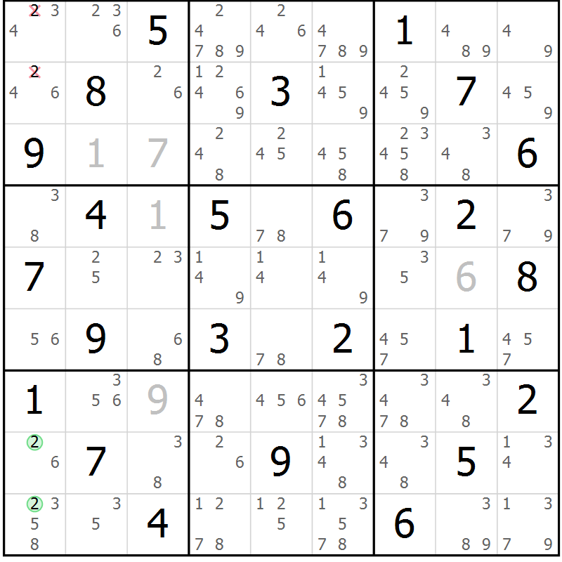 Position des candidats pour la solution de la Gr 46 page 49 du magazine de sudoku Maestro n° 100