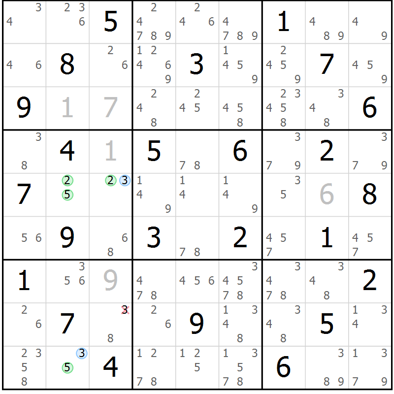 Position des candidats pour la solution de la Gr 46 page 49 du magazine de sudoku Maestro n° 100