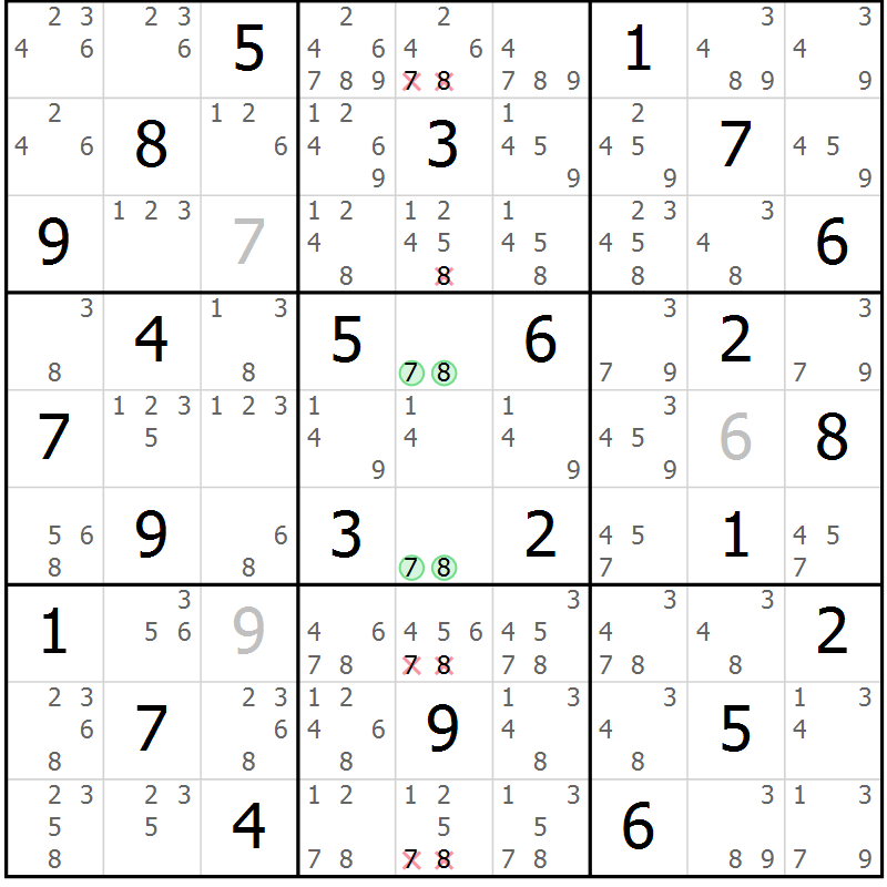Position des candidats pour la solution de la Gr 46 page 49 du magazine de sudoku Maestro n° 100