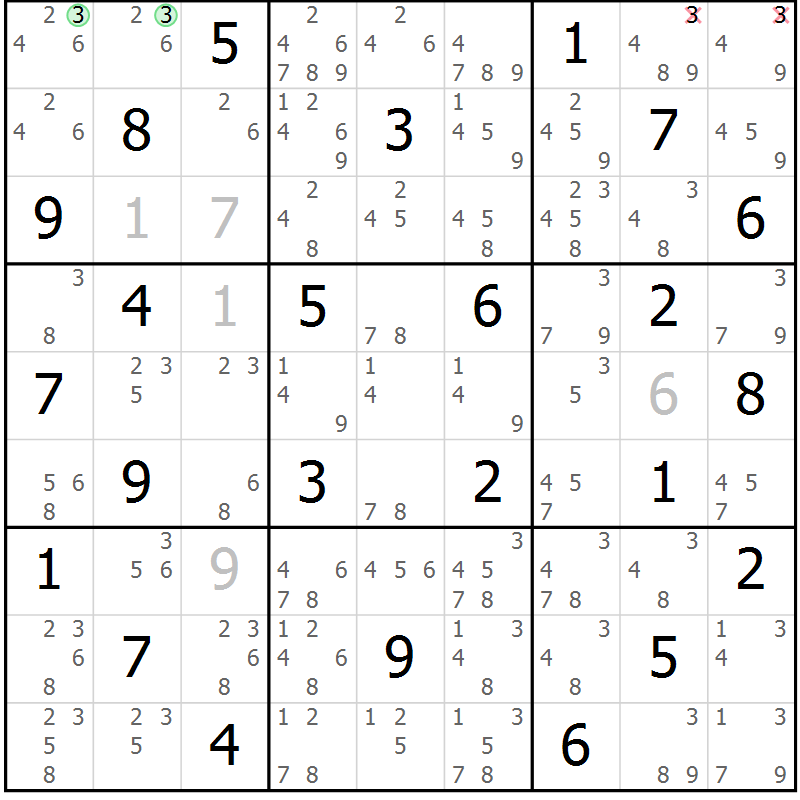 Position des candidats pour la solution de la Gr 46 page 49 du magazine de sudoku Maestro n° 100