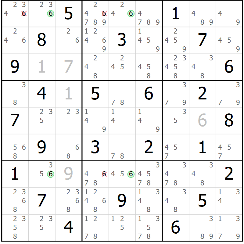 Position des candidats pour la solution de la Gr 46 page 49 du magazine de sudoku Maestro n° 100