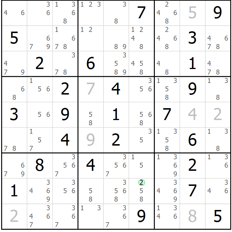 Position des candidats pour la solution de la Gr 47 page 50 du magazine de sudoku Maestro n° 100