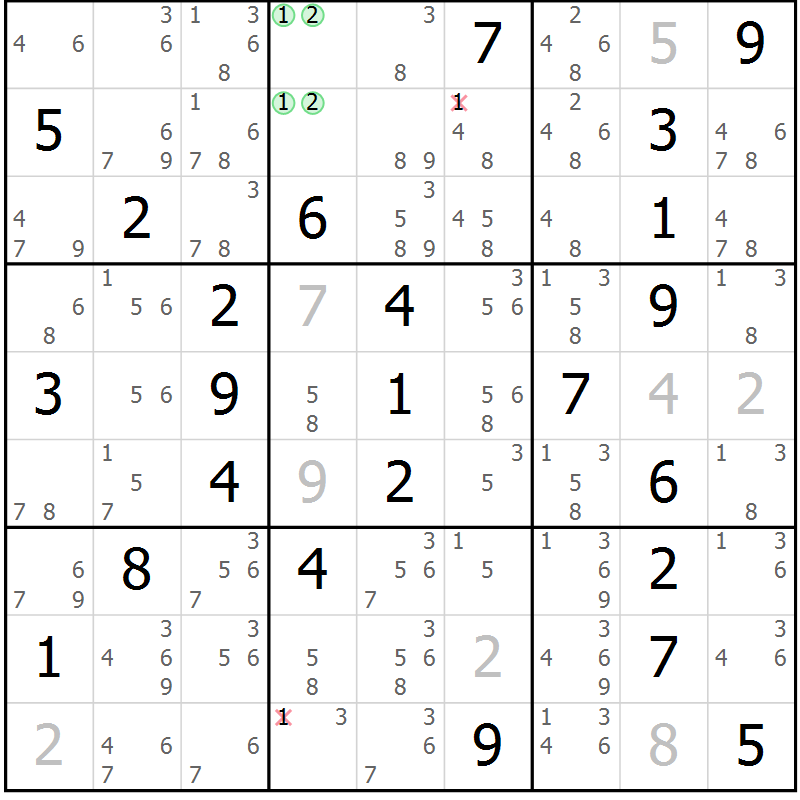 Position des candidats pour la solution de la Gr 47 page 50 du magazine de sudoku Maestro n° 100