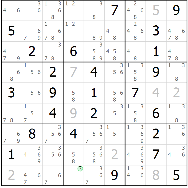 Position des candidats pour la solution de la Gr 47 page 50 du magazine de sudoku Maestro n° 100